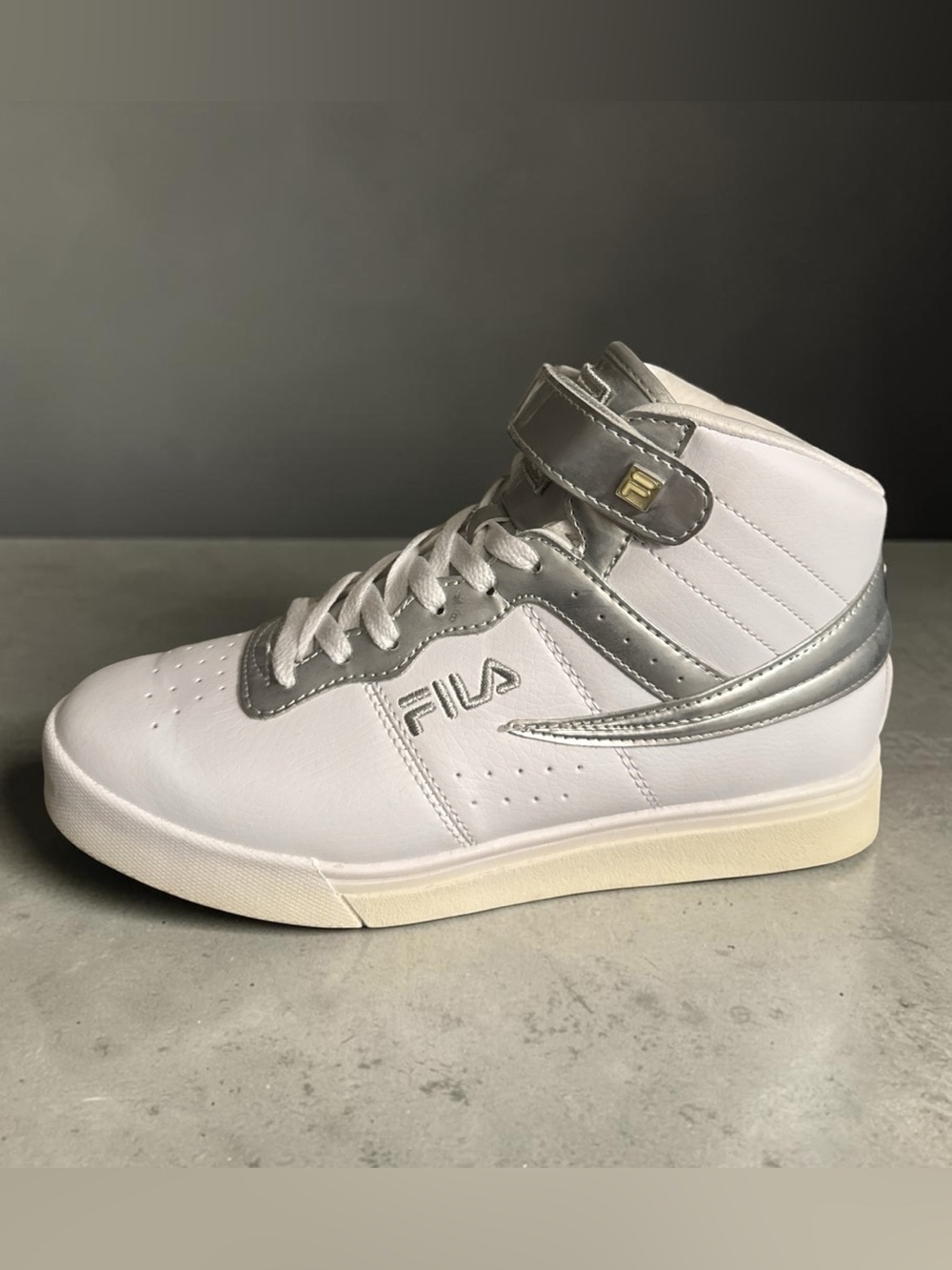 Fila Vulc 13 Anodized White Metallic Silver High Top Sneakers 8.5